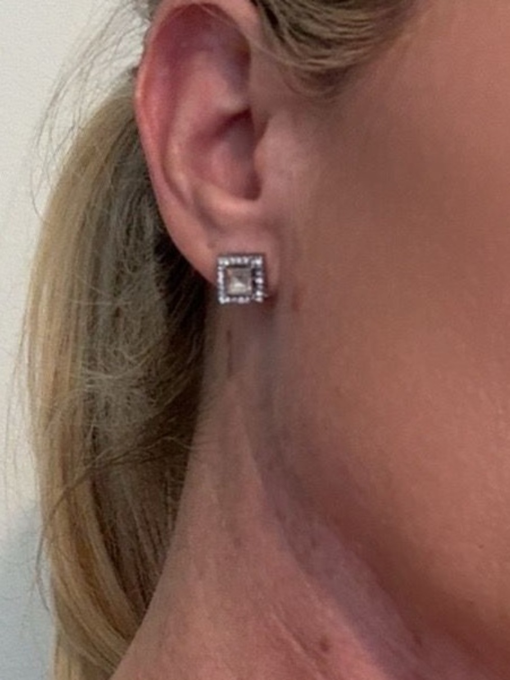 Silver-Tone Square Halo Crystal Stud Earrings - Clear New